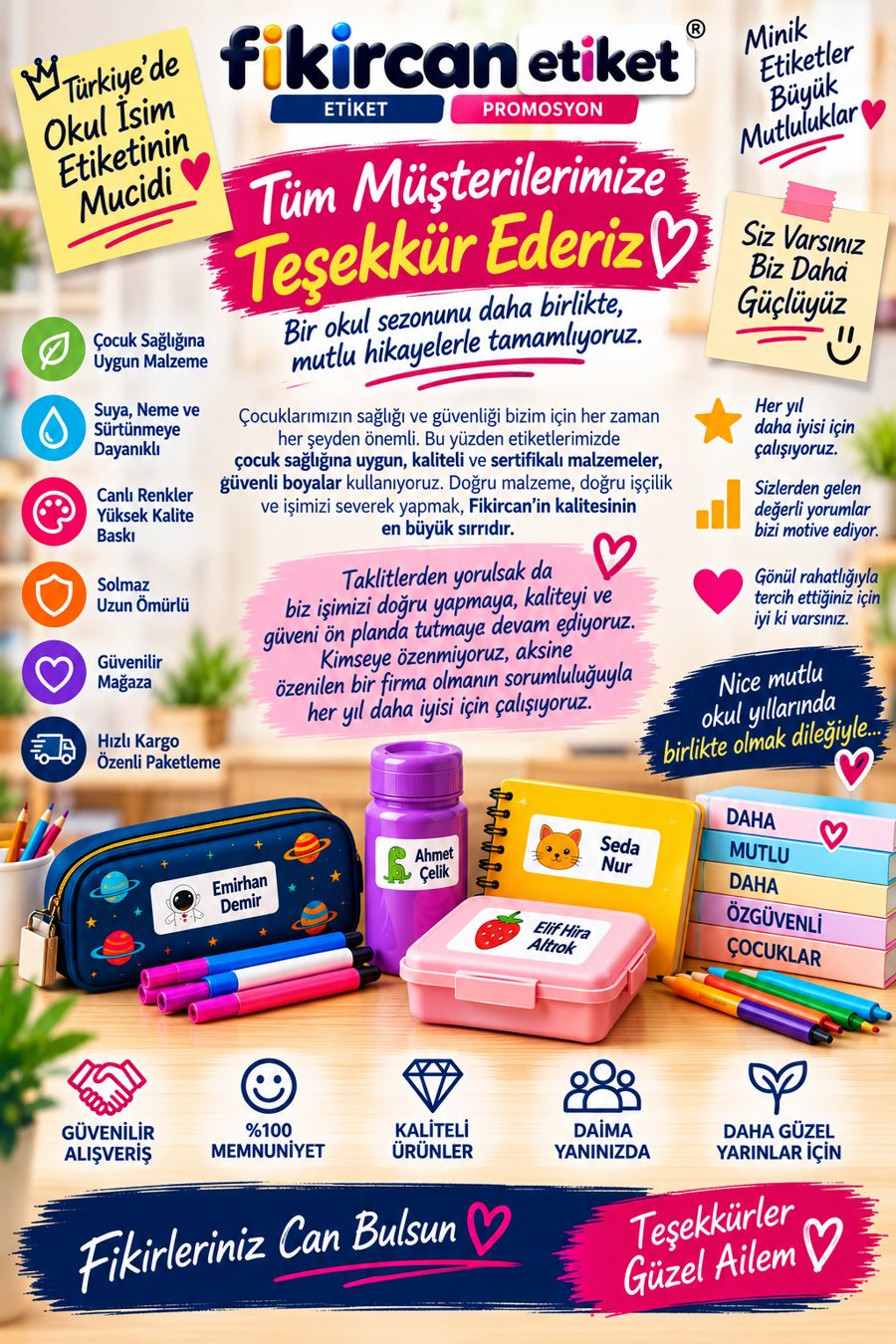 Fikircan etiket: Türkiye'de okul isim etiketinin mucidi — Tüm müşterilerimize teşekkür ederiz