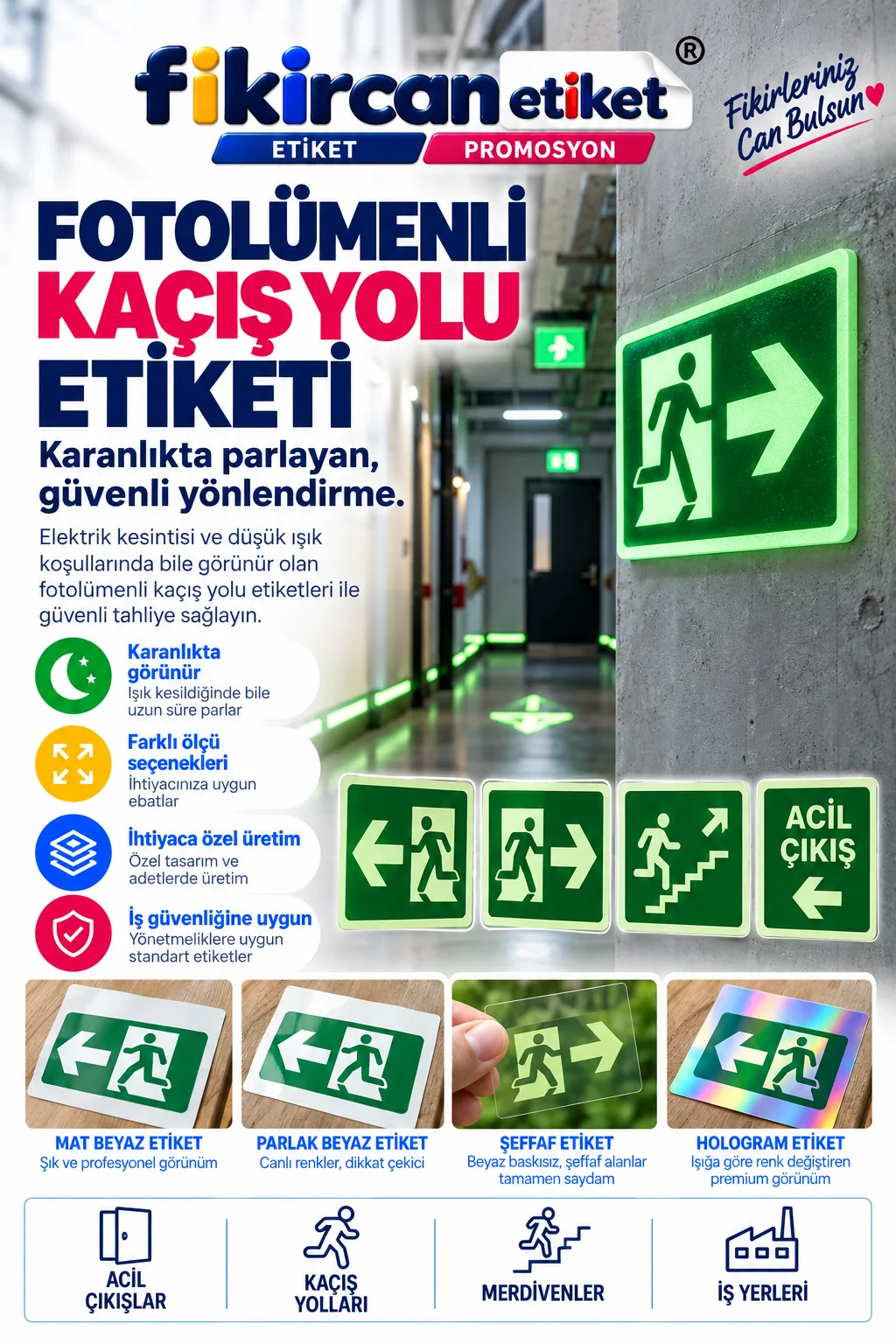 Fotolümenli (Karanlıkta Parlayan) Kaçış Yolu Etiketi