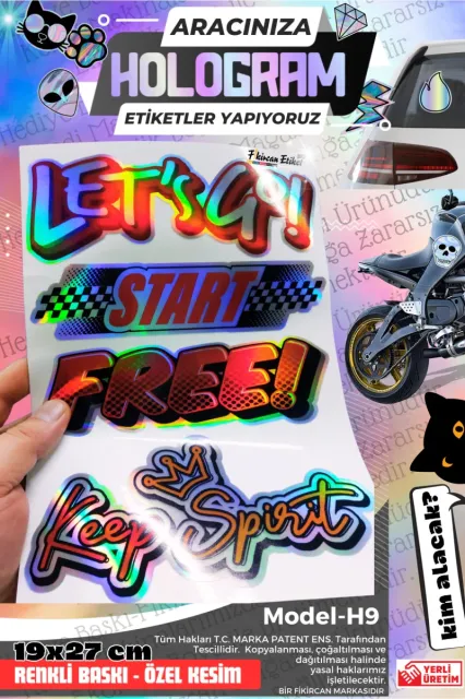 Fikircan-Hologram Etiket- Araba ve Motorsiklet Cam ve Kaporta Uyumlu Renkli Baskı Özel Kesim Sticker