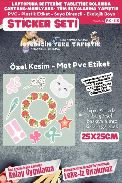 Fikircan Etiket Seti 25x25cm Pvc Sticker -Defter-Laptop-Tablet-Telefon-Dolap-Cam vb Her yere Yapışır