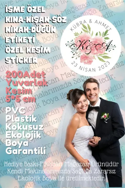 - Kişiye Özel Kına-nişan-söz-nikah-düğün Etiketi- Sticker 200 Adet 5cm Özel Kesim Plastik