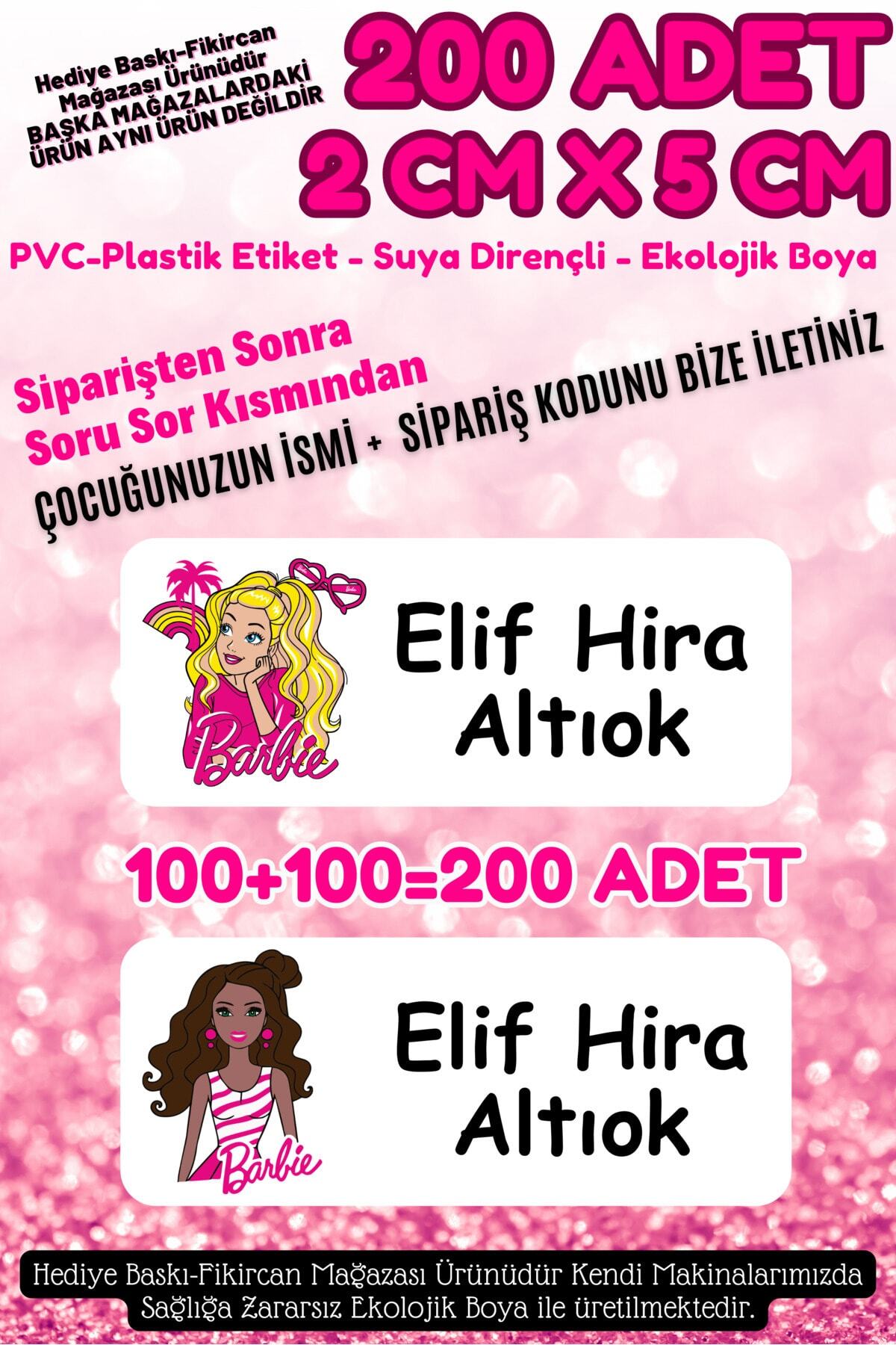 Fikircan -Barbie İsme Özel Okul Etiket Seti - 200 Adet-2X5 CM PVC ETİKET KIZLAR