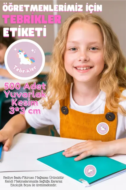 - Tebrikler Etiketi Öğretmenler Için - 500 Adet-3 Cm Çapında Kokusuz Plastik Etiket
