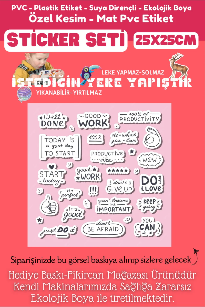 Fikircan Etiket Seti 25x25cm Pvc Sticker -Defter-Laptop-Tablet-Telefon-Dolap-Cam vb Her yere Yapışır — fotoğraf 2