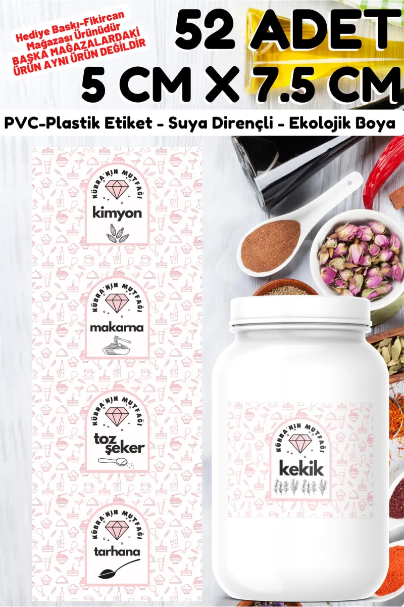 Isme Özel Baharat Bakliyat Kuruyemiş Kavanoz Etiket Seti -52 Çeşit- 5 X 7,5 Cm Büyük Boy — fotoğraf 2