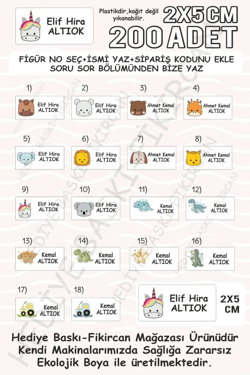 - Isme Özel Okul Etiket Seti - 200 Adet-2x5 Cm Kokusuz Ekolojik Mürekkep Pvc Etiket Karışık — fotoğraf 1