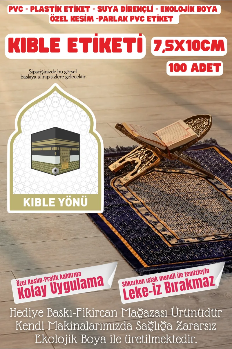 Kıble Yönü Etiket / Sticker / Pvc Yapıştırma Otel Hotel Pansiyon Yurt- 100 Adet 7,5 cm x 10 cm — fotoğraf 1