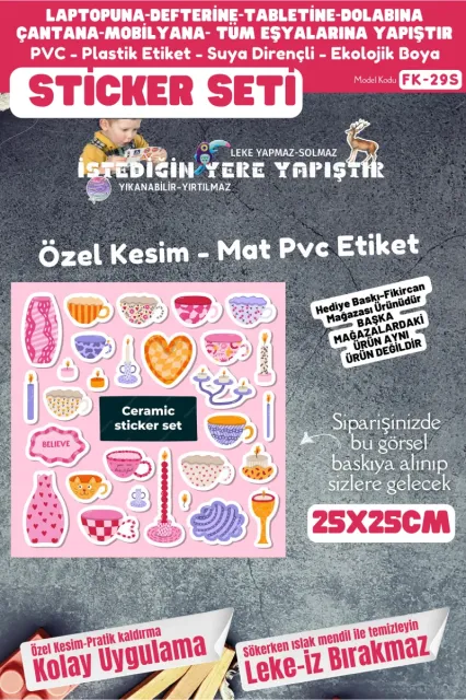 Fikircan Etiket Seti 25x25cm Pvc Sticker -Defter-Laptop-Tablet-Telefon-Dolap-Cam vb Her yere Yapışır
