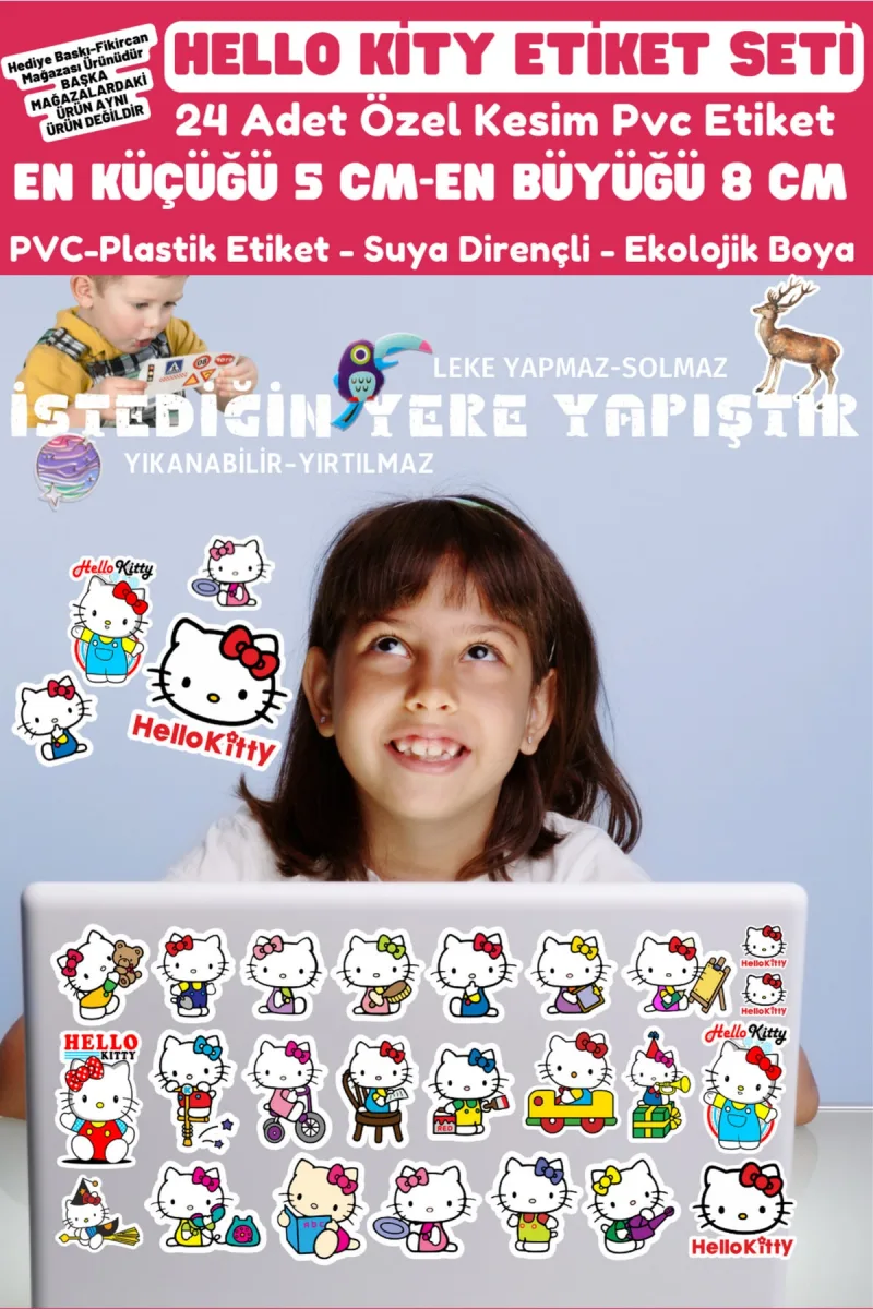 - Hello Kitty Etiket Seti - 24 Adet - Pvc Etiket - Laptop Tablet Vb. Tüm Ürünlere Yapışır — fotoğraf 3