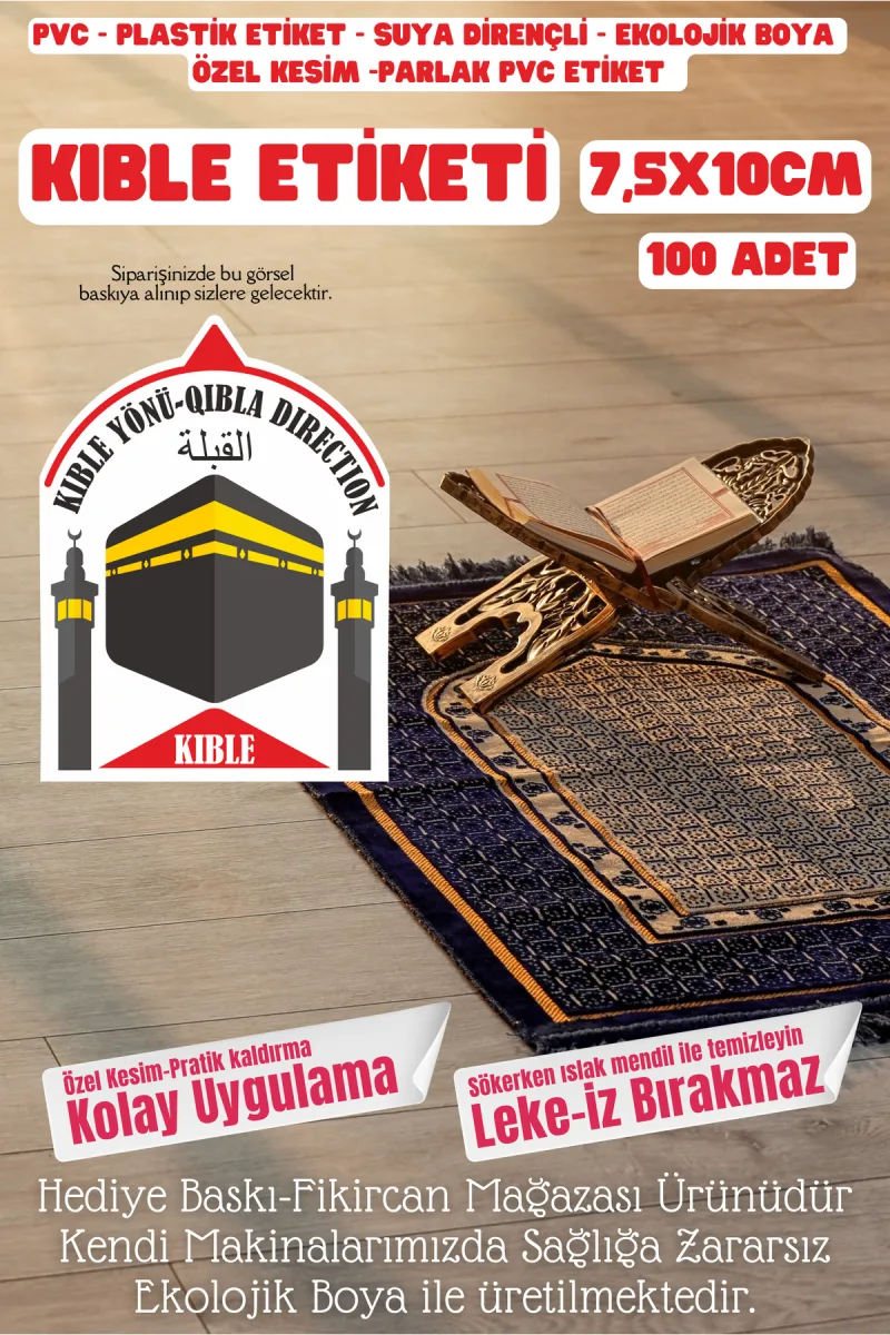 Kıble Yönü Etiket / Sticker / Pvc Yapıştırma Otel Hotel Pansiyon Yurt- 100 Adet 7,5 cm x 10 cm — fotoğraf 1