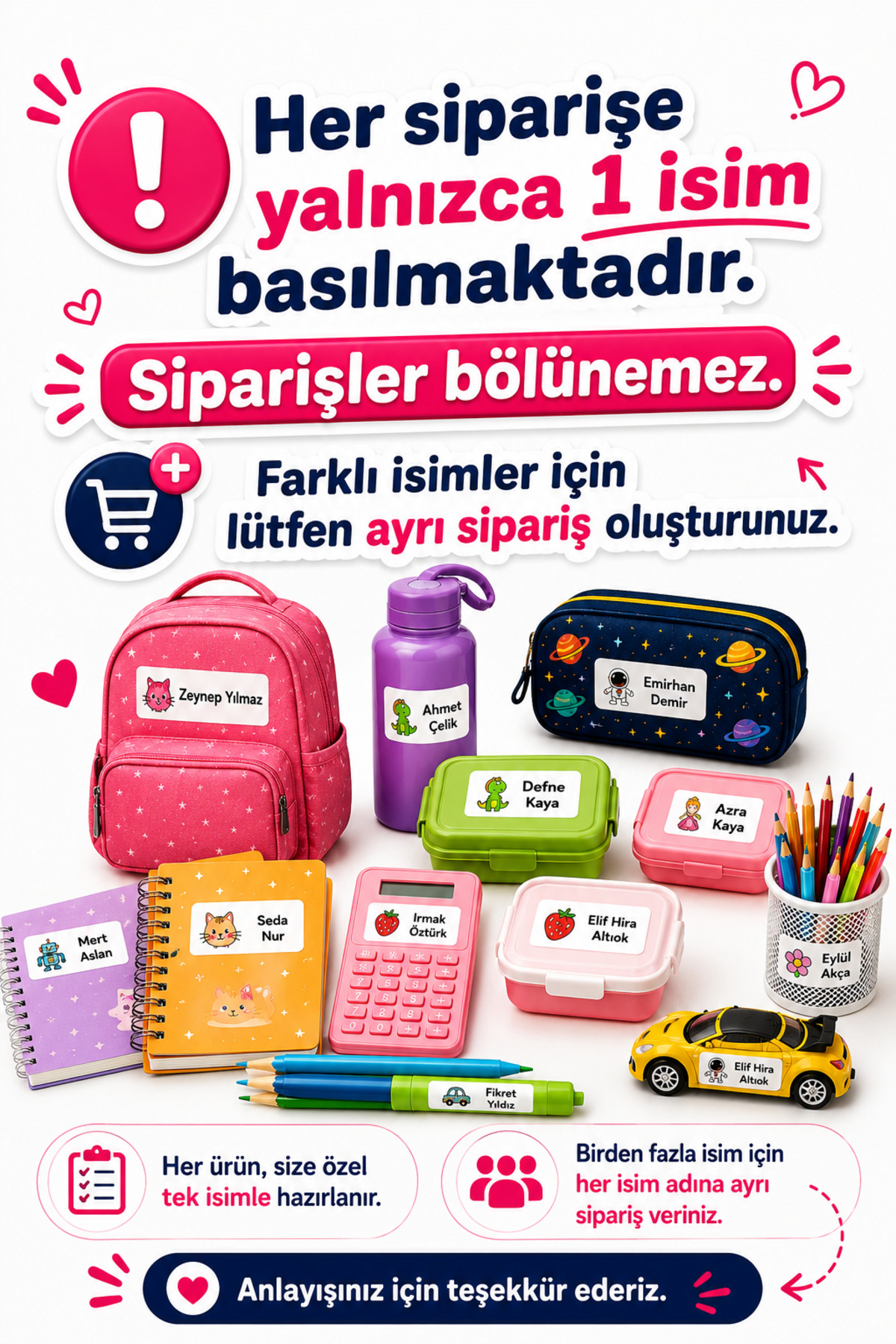 İsme Özel Okul Etiketi - 100 Adet - 5 x 2cm - PVC Etiket - FİGÜR 111 — fotoğraf 2
