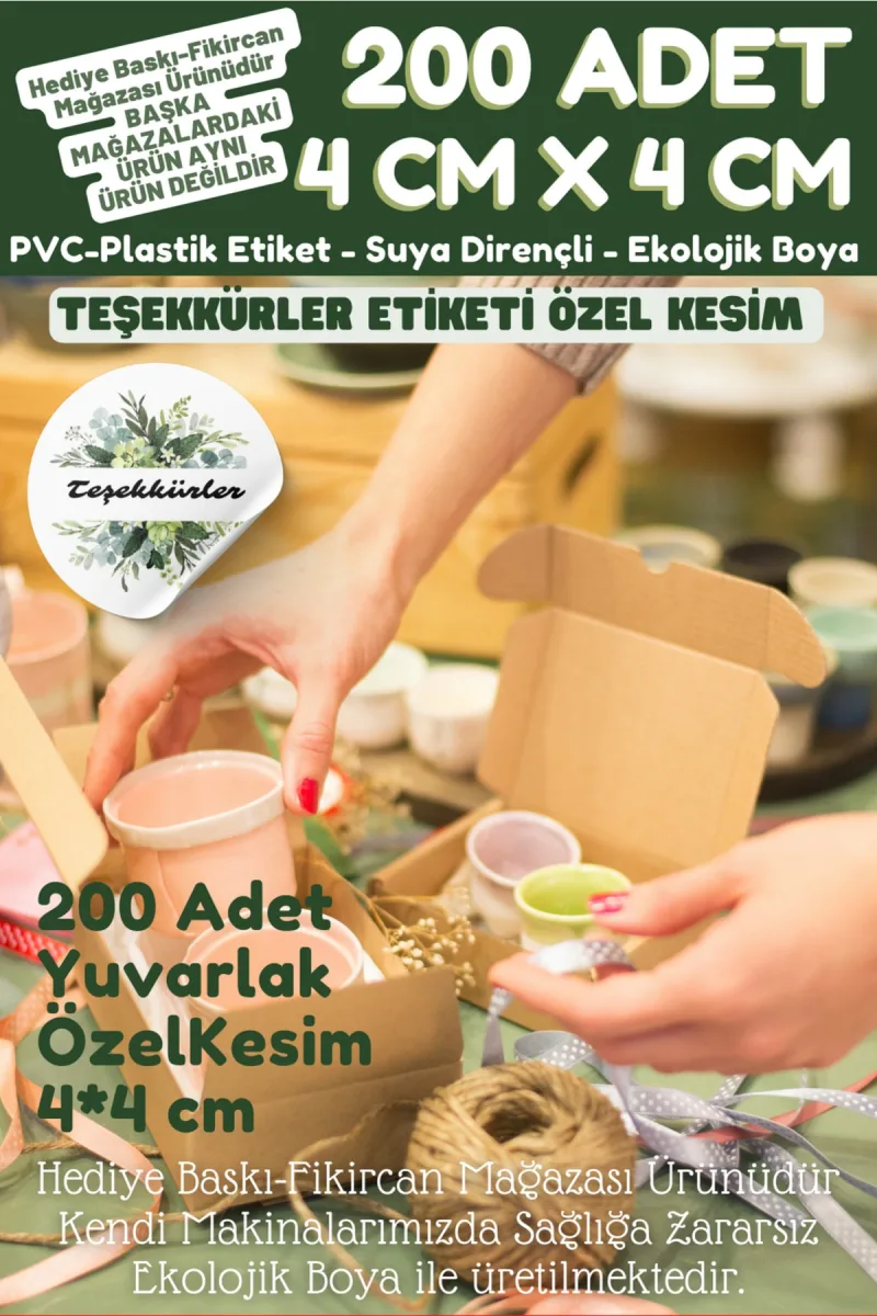 - Teşekkürler Etiketi 200 Adet- 4 Cm Çapında Kokusuz Plastik Etiket K1 — fotoğraf 3