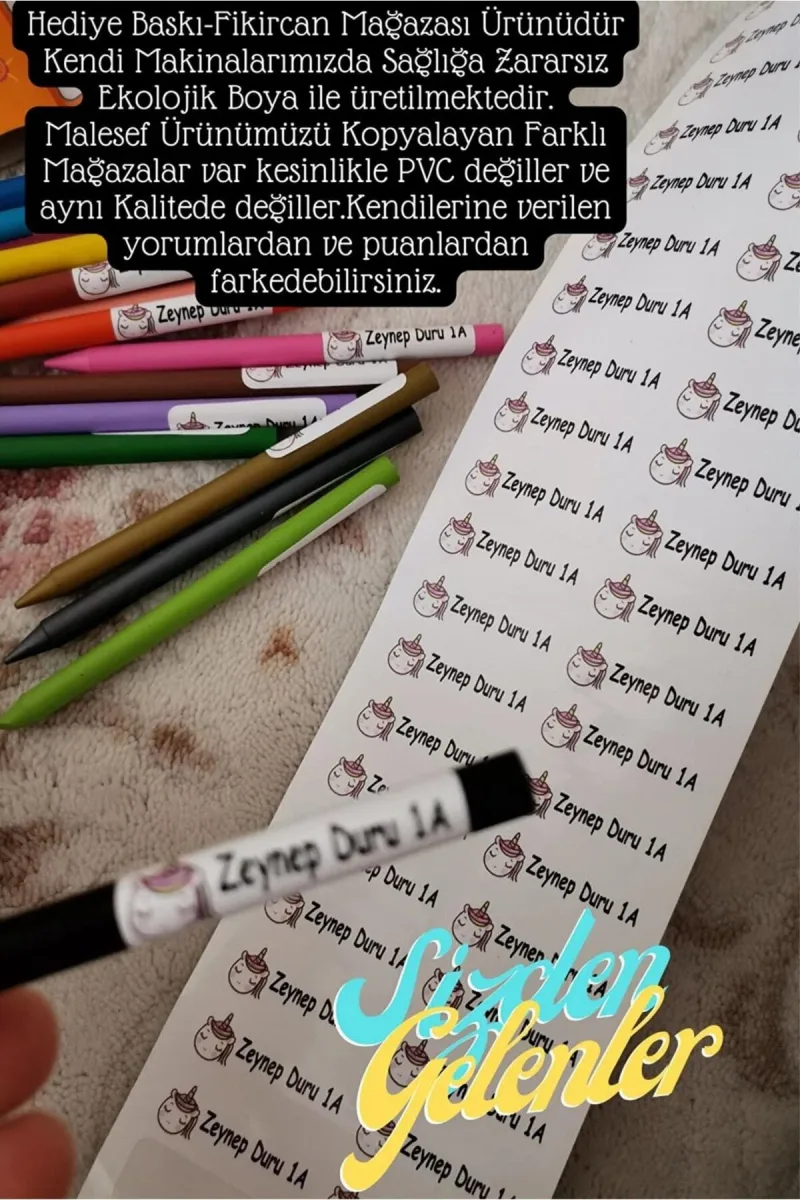 -isme Özel Okul Etiket Seti Makaron Ve Arabalar - 150 Adet -mürekkep Pvc Etiket — fotoğraf 6