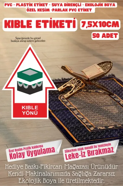 Kıble Yönü Etiket / Sticker / Pvc Yapıştırma Otel Hotel Pansiyon Yurt- 50 Adet 7,5 cm x 10 cm