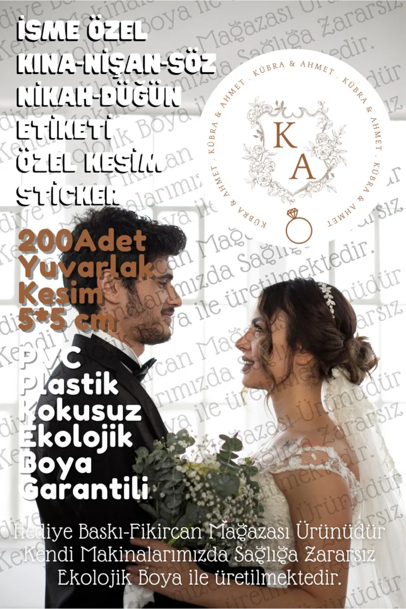 - Kişiye Özel Kına-nişan-söz-nikah-düğün Etiketi- Sticker 200 Adet 5cm Özel Kesim Plastik — fotoğraf 2