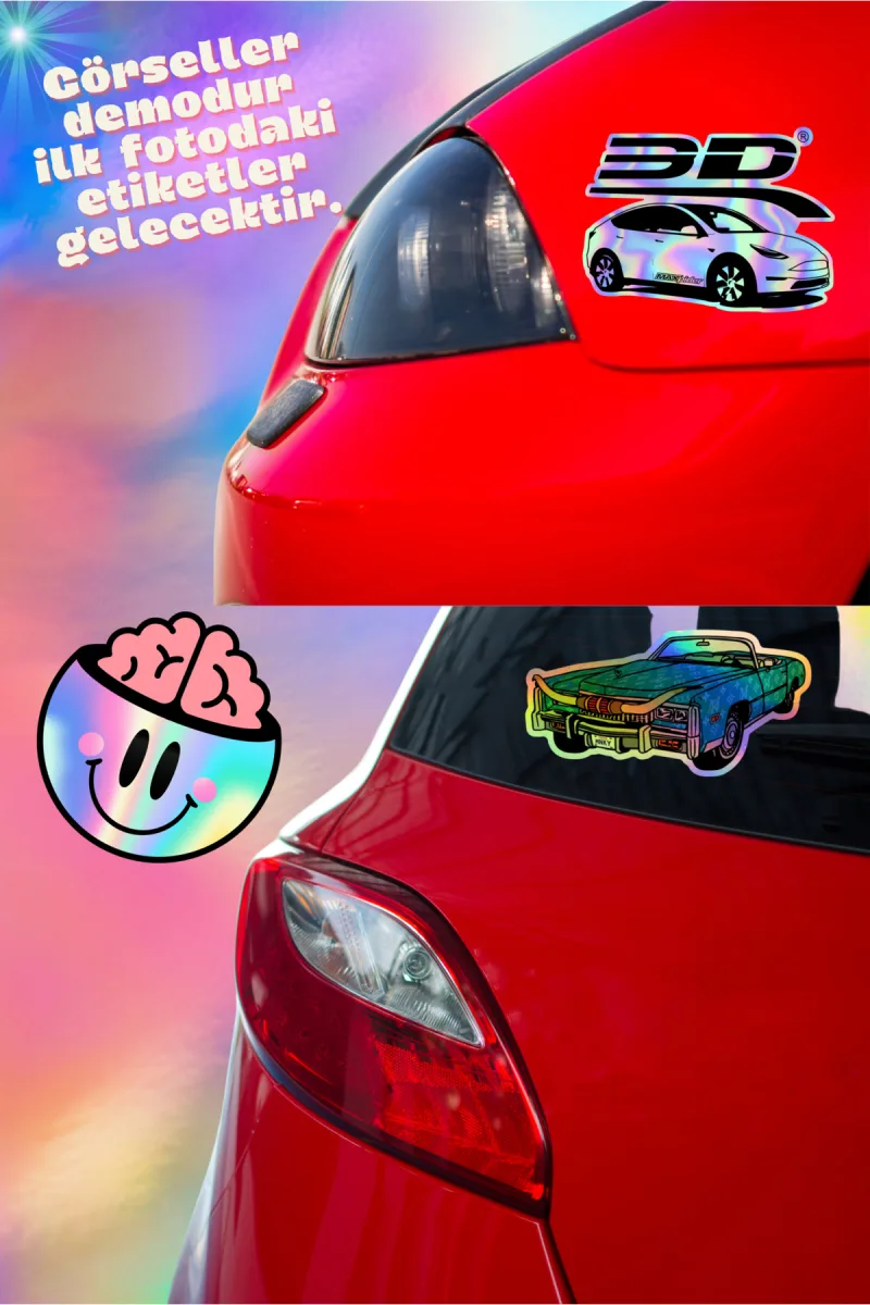 Fikircan-Hologram Etiket- Araba ve Motorsiklet Cam ve Kaporta Uyumlu Renkli Baskı Özel Kesim Sticker — fotoğraf 2