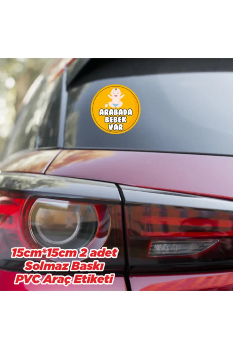 Arabada Bebek Var Pvc Etiket Solmaz Baskı 15cm Çapında 1 Fiyatına 2 Adet — fotoğraf 2