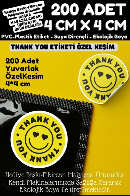 - Thank You Etiketi 200 Adet- 4 Cm Çapında Kokusuz Pvc Etiket K6