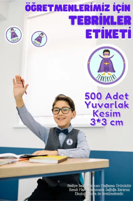 - Tebrikler Etiketi Öğretmenler Için - 500 Adet-3 Cm Çapında Kokusuz Plastik Etiket M2