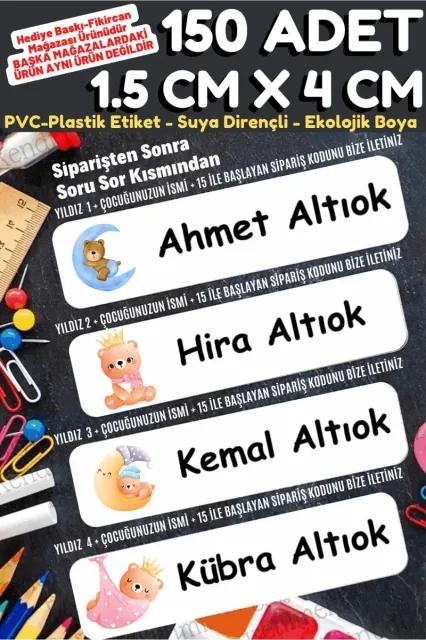 -isme Özel Okul Etiket Seti Sevimli Ayıcıklar - 150 Adet-ekolojik Mürekkep Pvc Etiket