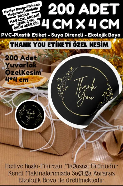 - Thank You Etiketi 200 Adet- 4 Cm Çapında Kokusuz Pvc Etiket K5