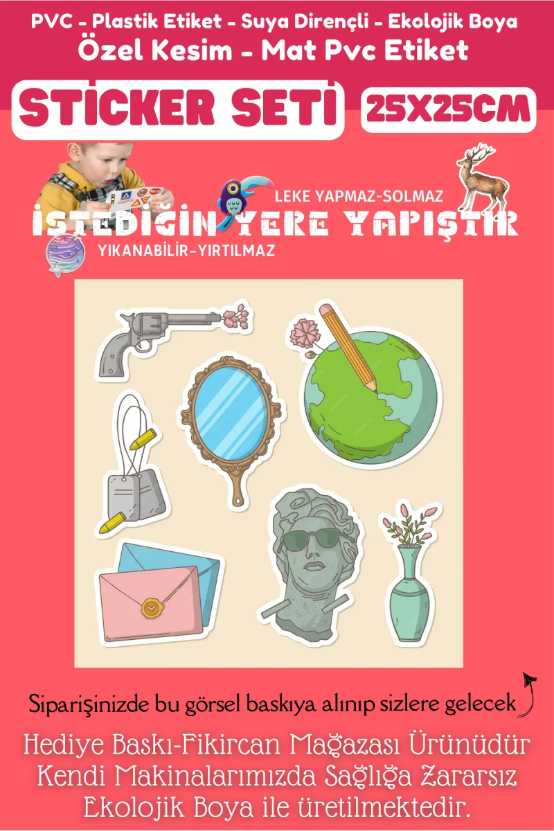 Fikircan Etiket Seti 25x25cm Pvc Sticker -Defter-Laptop-Tablet-Telefon-Dolap-Cam vb Her yere Yapışır — fotoğraf 2