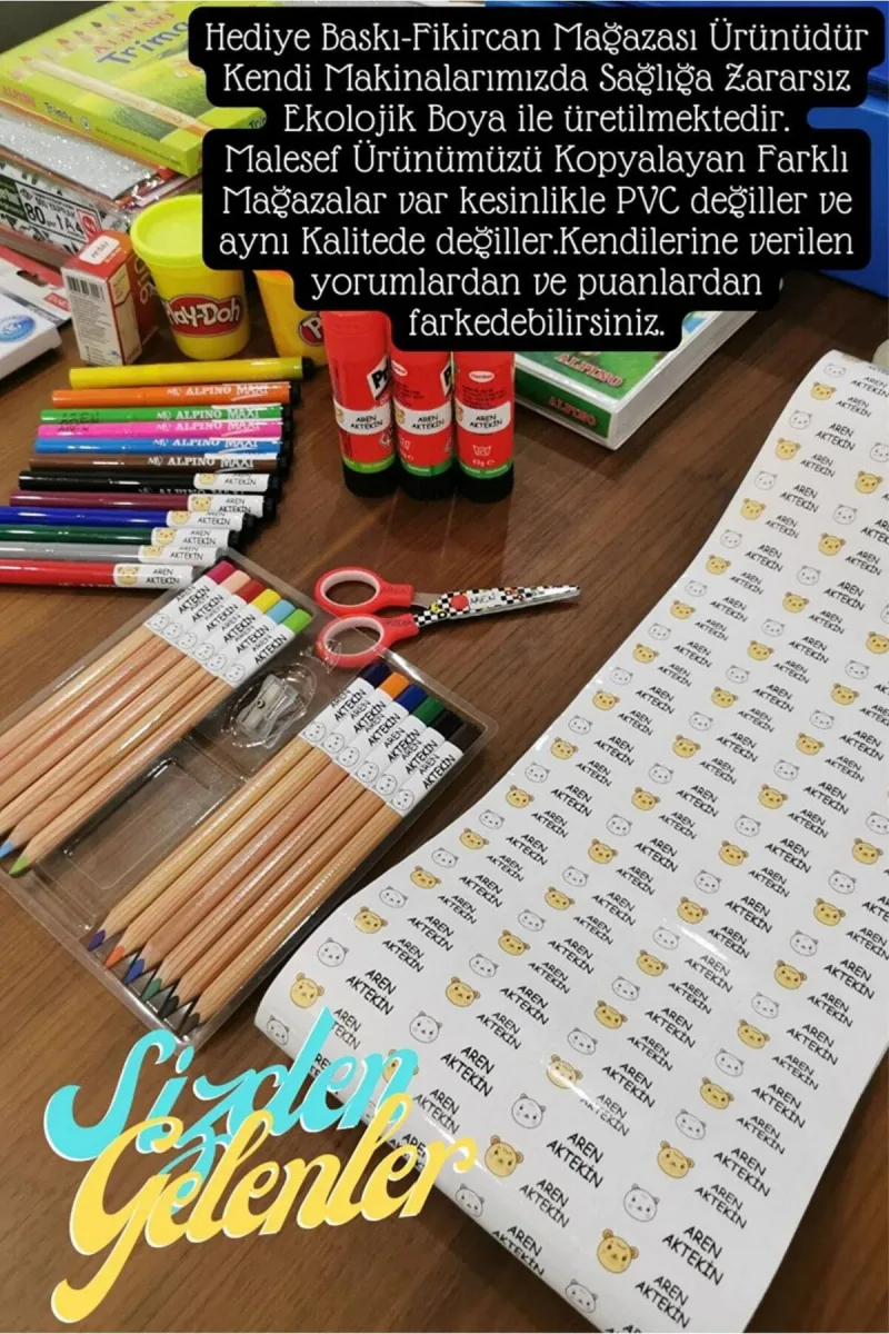 - Isme Özel Okul Etiket Seti - 200 Adet-2x5 Cm Kokusuz Ekolojik Mürekkep Pvc Etiket Karışık — fotoğraf 5