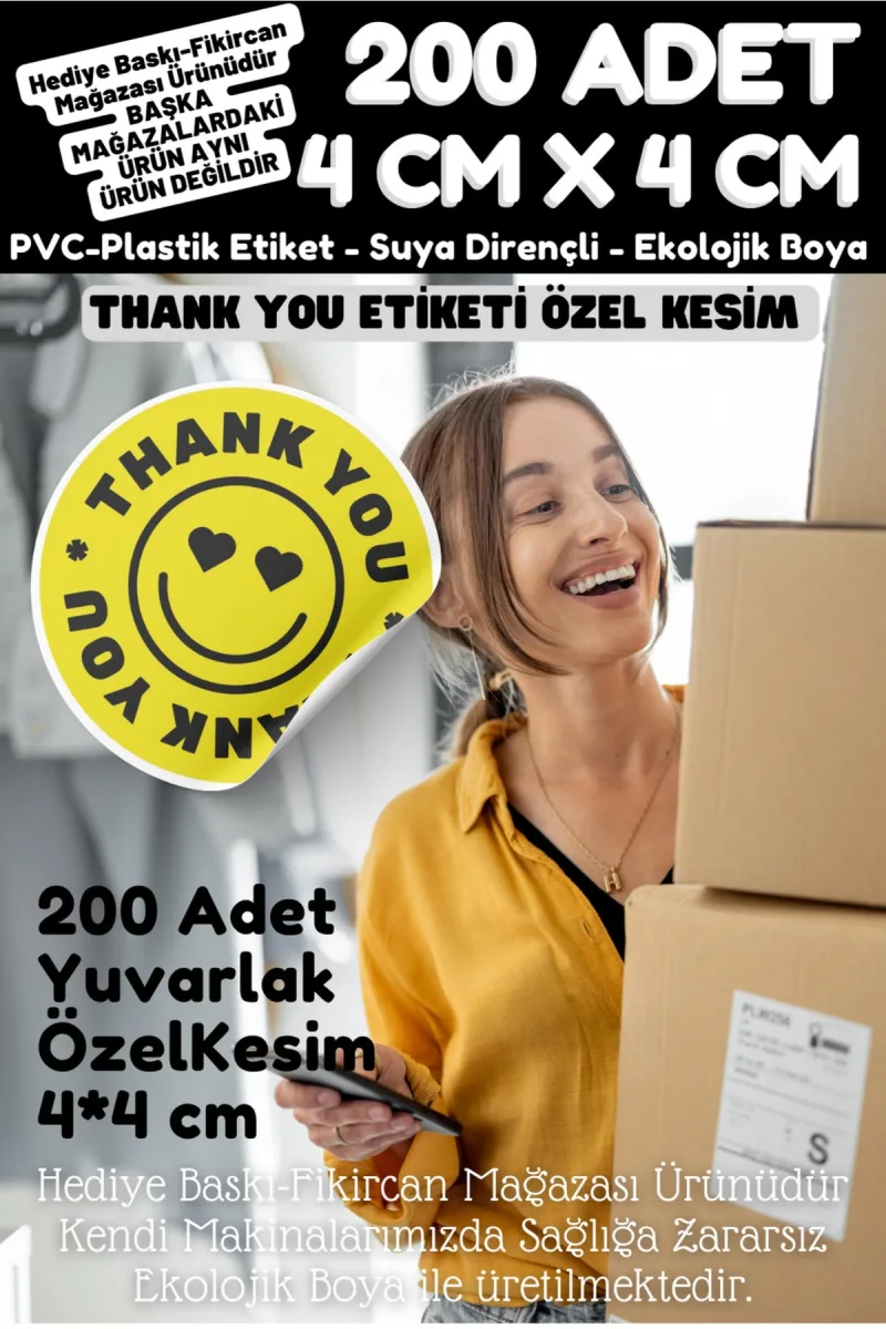 - Thank You Etiketi 200 Adet- 4 Cm Çapında Kokusuz Pvc Etiket K6 — fotoğraf 3