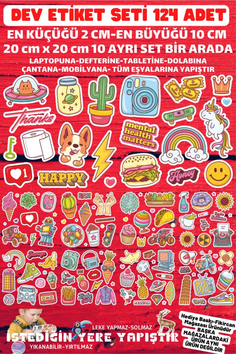 - Dev Etiket Seti - 124 Adet - Pvc Sticker -defter Laptop Tablet Vb. Tüm Ürünlere Yapışır — fotoğraf 1