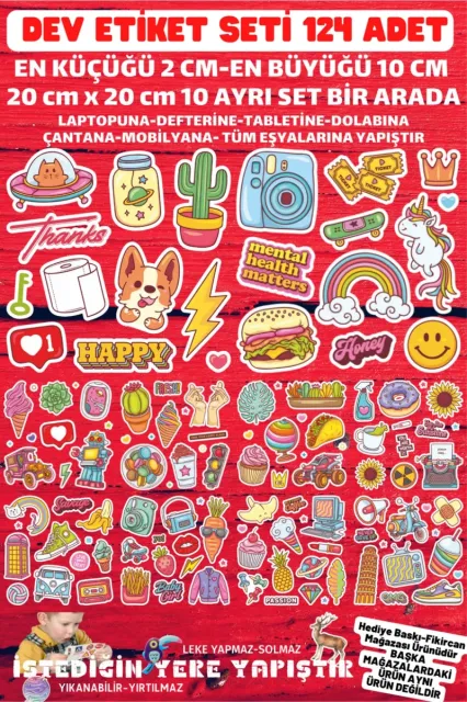 - Dev Etiket Seti - 124 Adet - Pvc Sticker -defter Laptop Tablet Vb. Tüm Ürünlere Yapışır