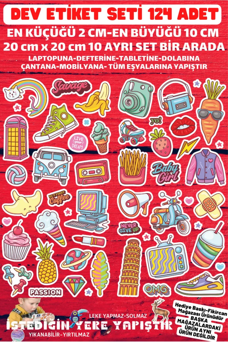 - Dev Etiket Seti - 124 Adet - Pvc Sticker -defter Laptop Tablet Vb. Tüm Ürünlere Yapışır — fotoğraf 5