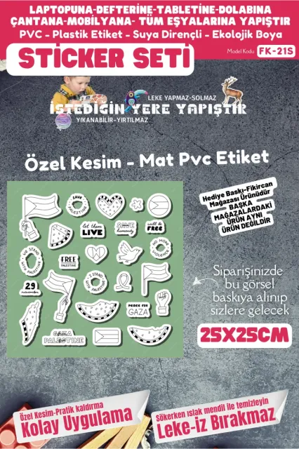 Fikircan Etiket Seti 25x25cm Pvc Sticker -Defter-Laptop-Tablet-Telefon-Dolap-Cam vb Her yere Yapışır