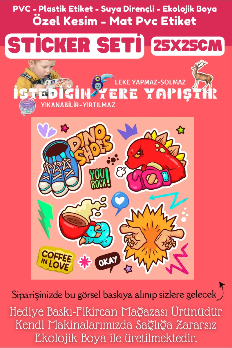 Fikircan Etiket Seti 25x25cm Pvc Sticker -Defter-Laptop-Tablet-Telefon-Dolap-Cam vb Her yere Yapışır — fotoğraf 2