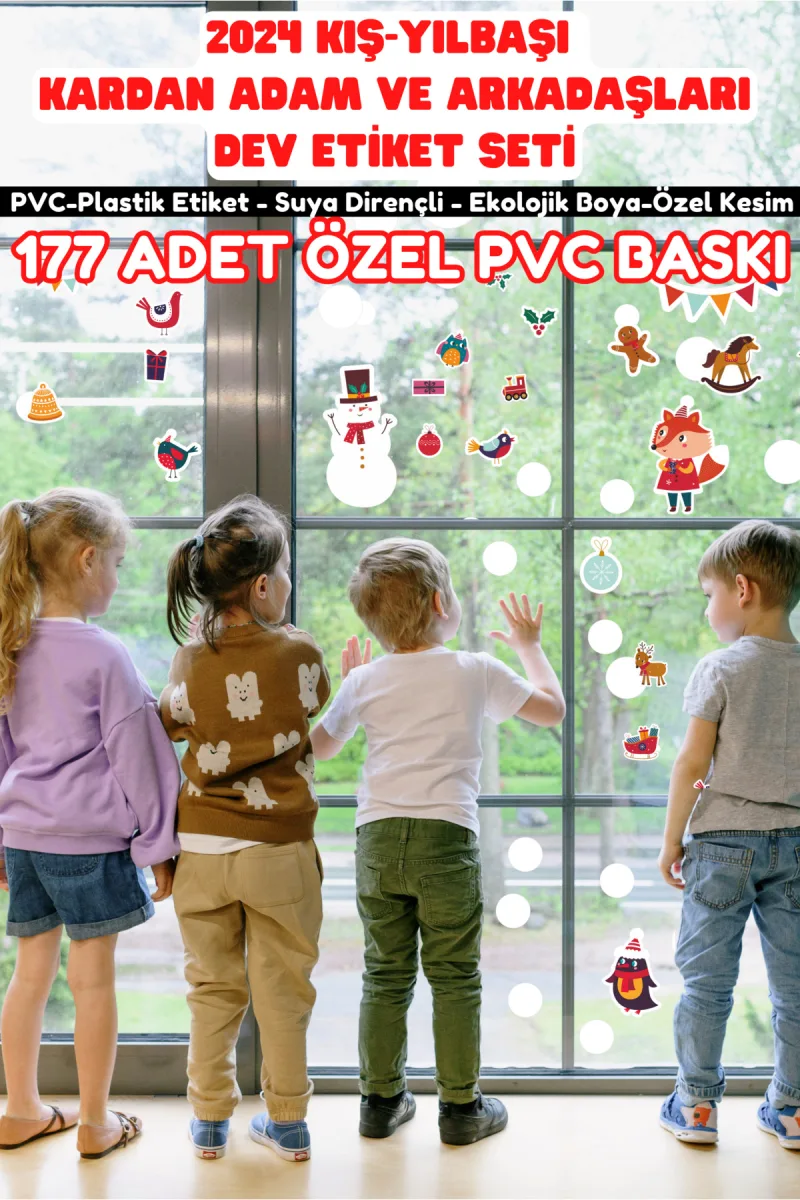 - KIŞ YILBAŞI KARDAN ADAM VE ARKADAŞLARI İLE KAR TANELERİ ETİKET SETİ 177 ADET — fotoğraf 4