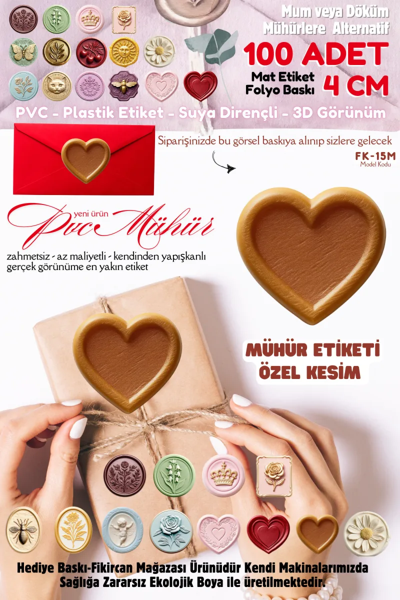 MÜHÜR ETİKETİ 100 Adet Kokusuz Ekolojik Mürekkep PVC ETİKET 4 CM MUM VE DÖKÜM ALTERNATİF — fotoğraf 1