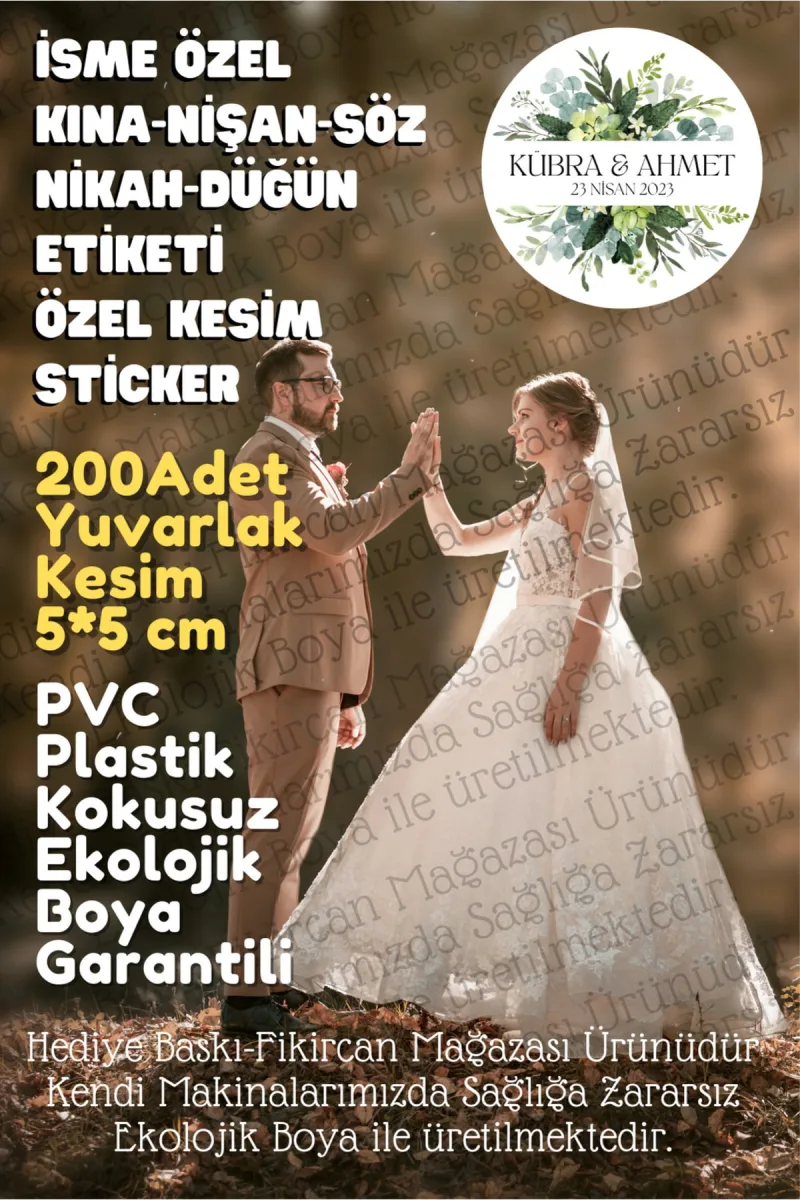 - Kişiye Özel Kına-nişan-söz-nikah-düğün Etiketi- Sticker 200 Adet 5cm Özel Kesim Plastik — fotoğraf 2