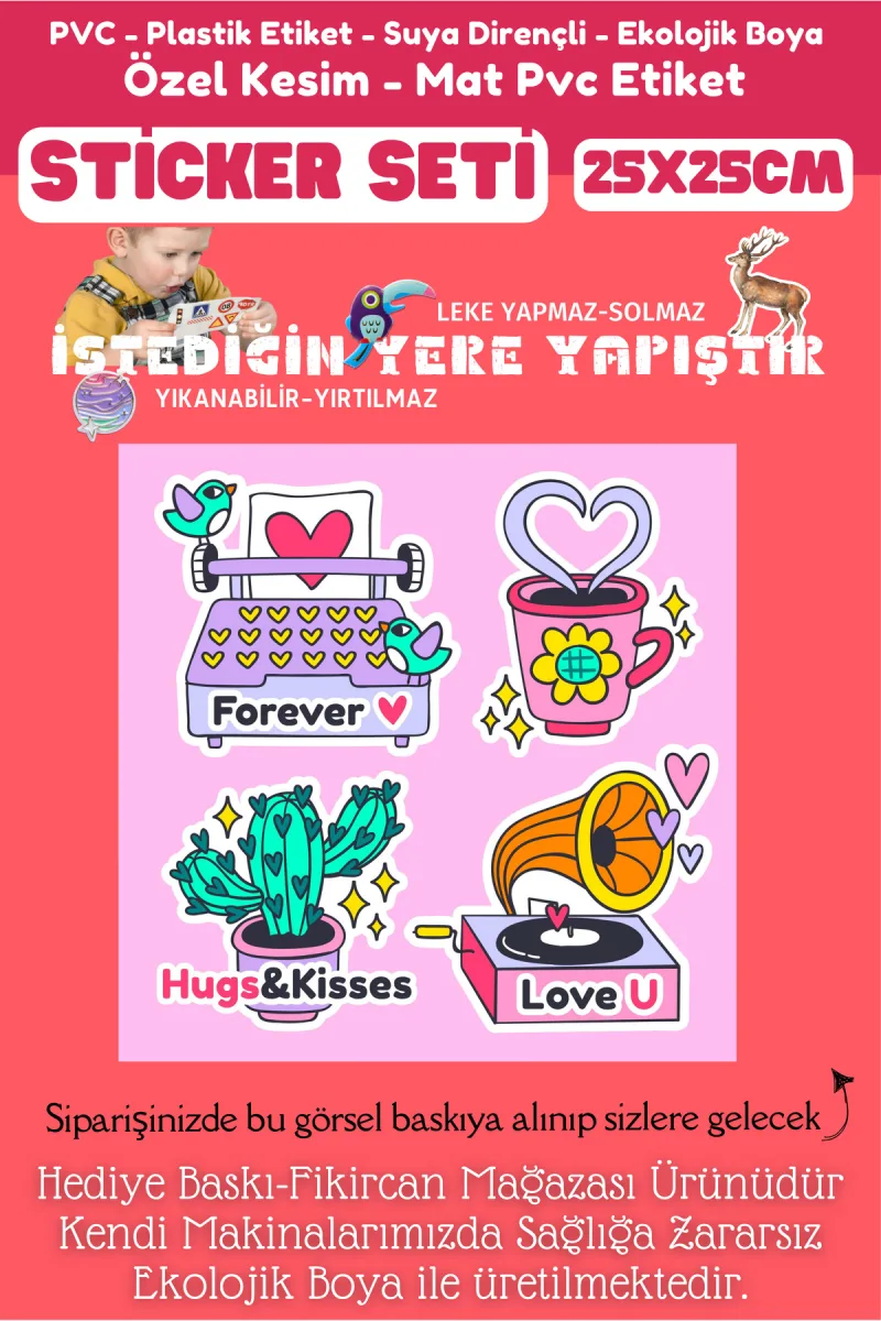 Fikircan Etiket Seti 25x25cm Pvc Sticker -Defter-Laptop-Tablet-Telefon-Dolap-Cam vb Her yere Yapışır — fotoğraf 2