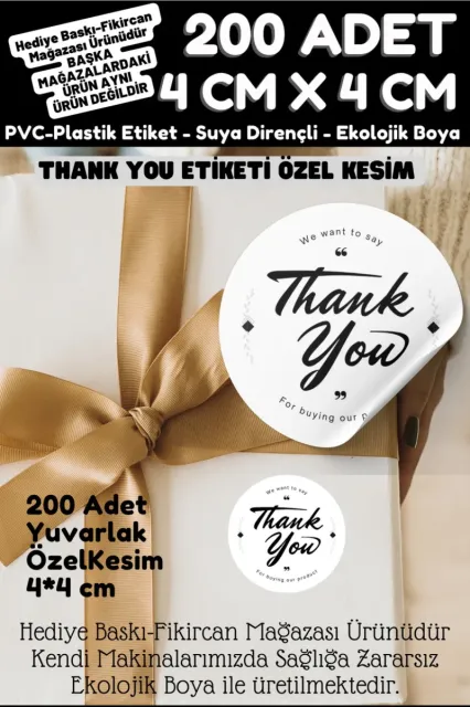 - Thank You Etiketi 200 Adet- 4 Cm Çapında Kokusuz Pvc Etiket K4