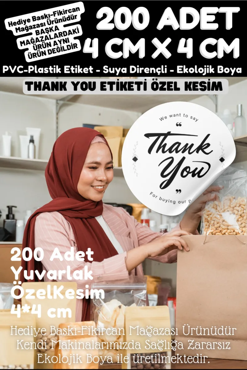 - Thank You Etiketi 200 Adet- 4 Cm Çapında Kokusuz Pvc Etiket K4 — fotoğraf 2