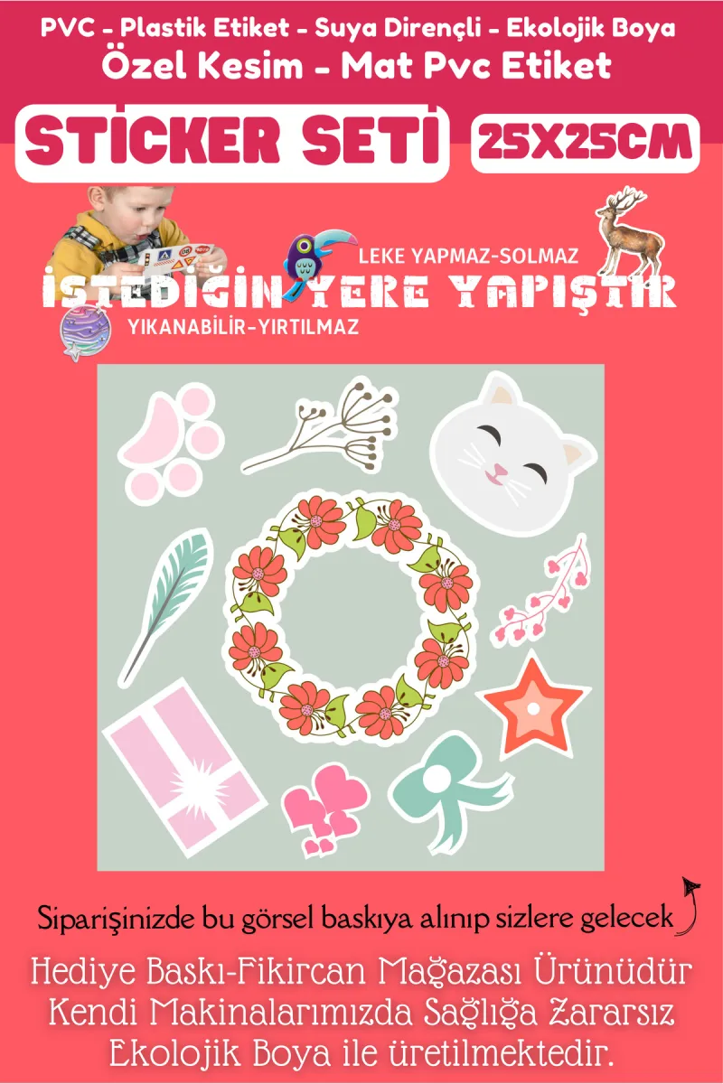 Fikircan Etiket Seti 25x25cm Pvc Sticker -Defter-Laptop-Tablet-Telefon-Dolap-Cam vb Her yere Yapışır — fotoğraf 2