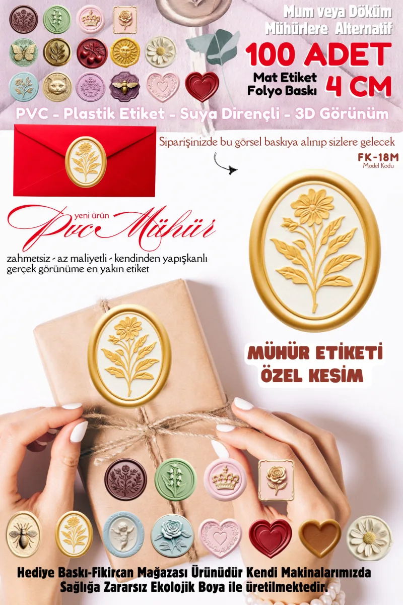 MÜHÜR ETİKETİ 100 Adet Kokusuz Ekolojik Mürekkep PVC ETİKET 4 CM MUM VE DÖKÜM ALTERNATİF — fotoğraf 1
