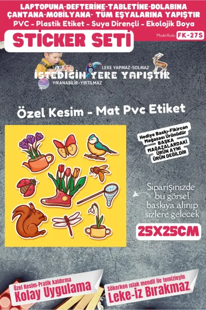Fikircan Etiket Seti 25x25cm Pvc Sticker -Defter-Laptop-Tablet-Telefon-Dolap-Cam vb Her yere Yapışır