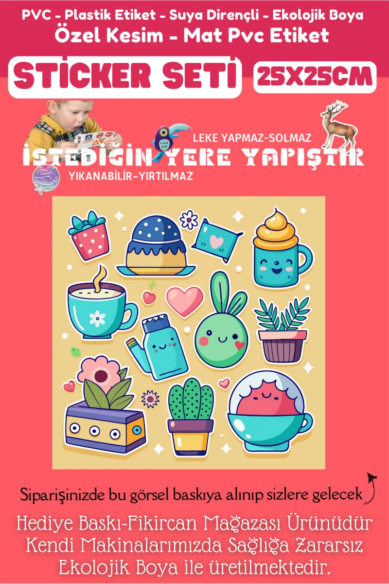 Fikircan Etiket Seti 25x25cm Pvc Sticker -Defter-Laptop-Tablet-Telefon-Dolap-Cam vb Her yere Yapışır — fotoğraf 2