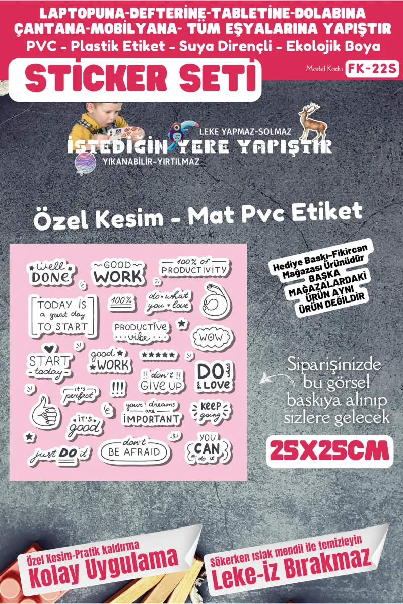 Fikircan Etiket Seti 25x25cm Pvc Sticker -Defter-Laptop-Tablet-Telefon-Dolap-Cam vb Her yere Yapışır — fotoğraf 1