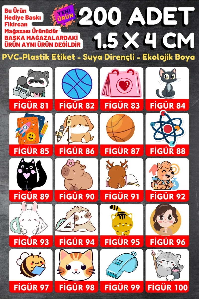 Fikircan-İsme Özel Okul Etiket Seti - 200 Adet - Kokusuz Ekolojik Mürekkep PVC ETİKET — fotoğraf 6