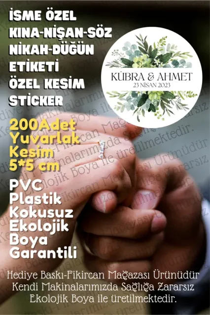 - Kişiye Özel Kına-nişan-söz-nikah-düğün Etiketi- Sticker 200 Adet 5cm Özel Kesim Plastik