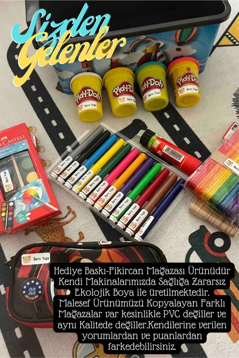 Fikircan İsme Özel Okul Etiket Seti - 300 Adet-Büyük ve Küçük Kokusuz Ekolojik Mürekkep Pvc — fotoğraf 5