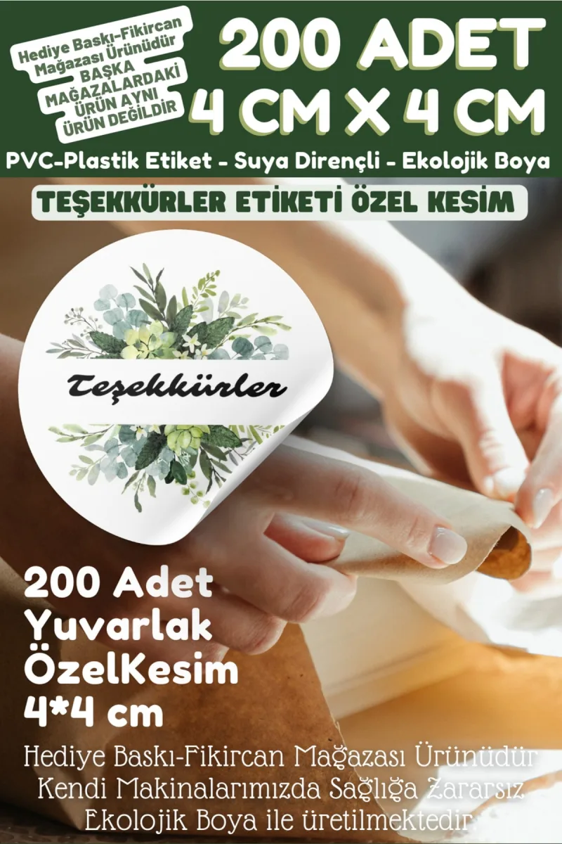 - Teşekkürler Etiketi 200 Adet- 4 Cm Çapında Kokusuz Plastik Etiket K1 — fotoğraf 2