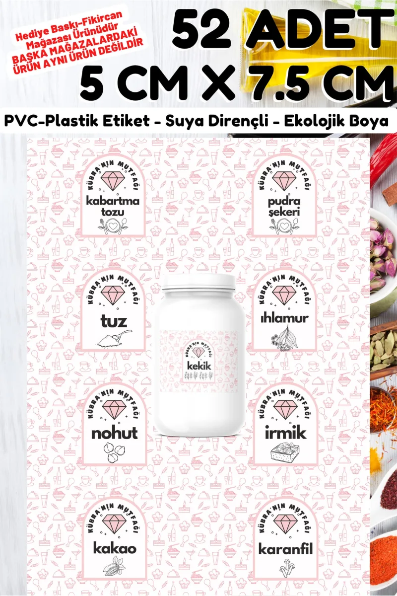 Isme Özel Baharat Bakliyat Kuruyemiş Kavanoz Etiket Seti -52 Çeşit- 5 X 7,5 Cm Büyük Boy — fotoğraf 3