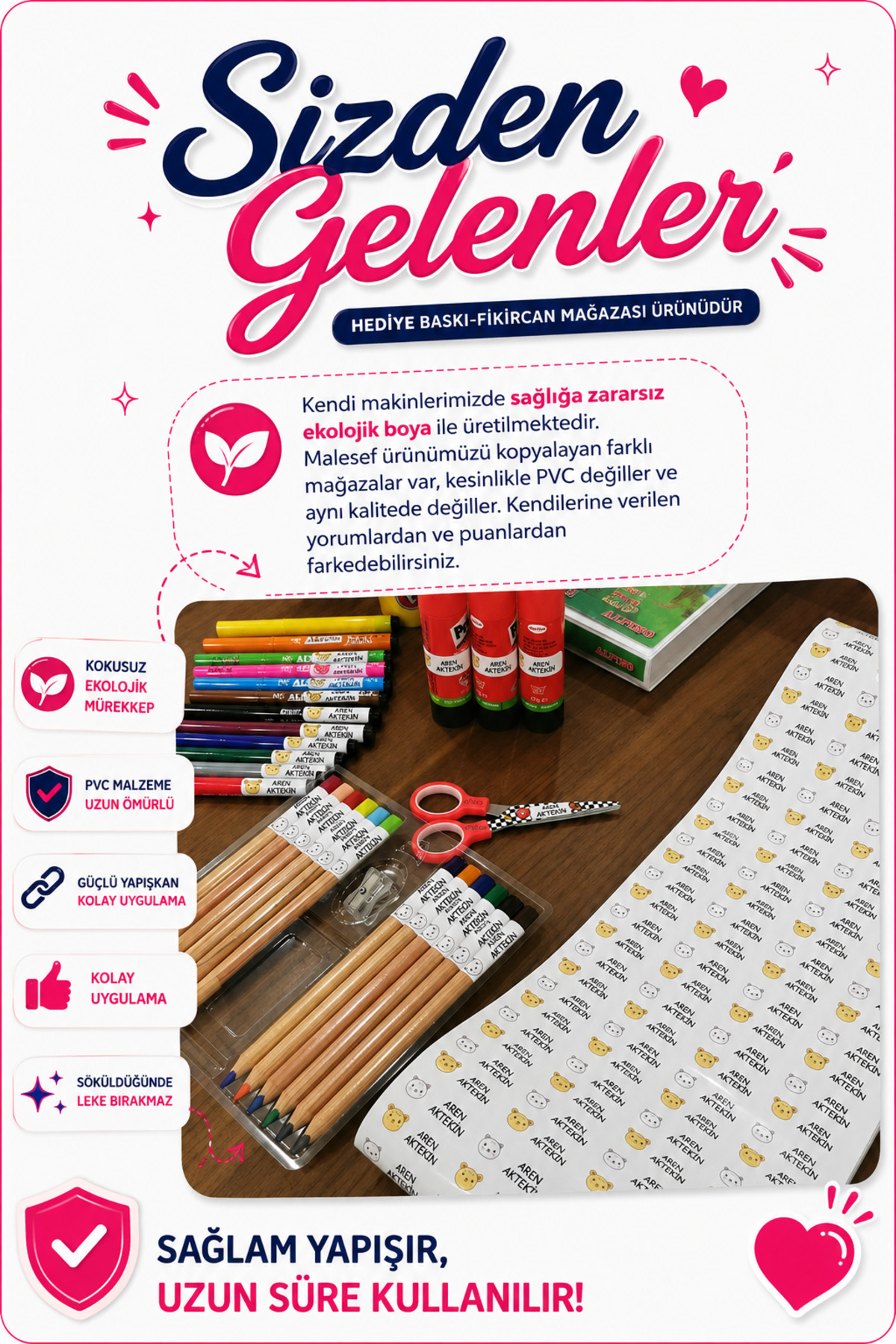 Çin Mantısı Isme Ozel Okul Etiketi - 300 Adet - 1.5 x 4 cm - PVC Etiket — fotoğraf 6